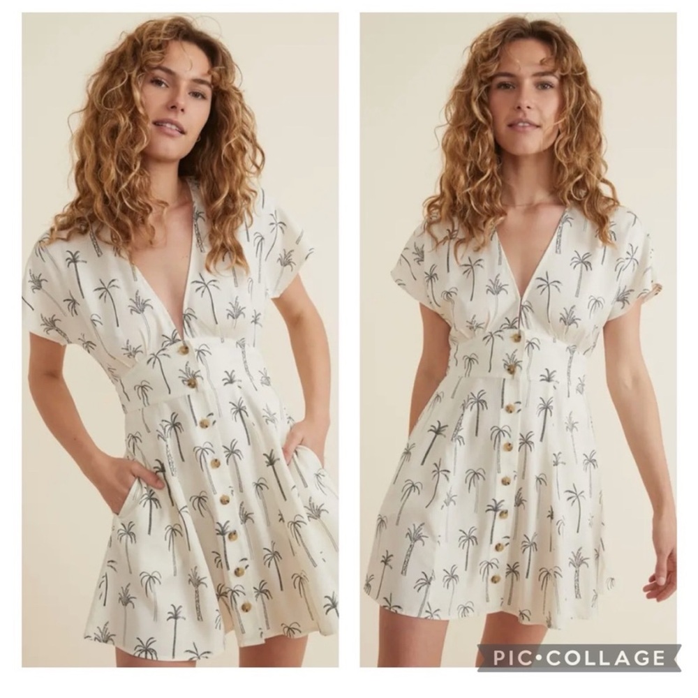 Camila Mini Dress in White Palm Print - Medium / White Palm Print